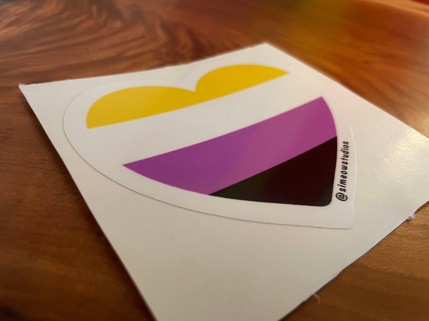Nonbinary Pride Heart Sticker/ Nonbinary Flag Weatherproof Die-Cut Sticker/ Nonbinary Flag Heart Die-Cut Sticker