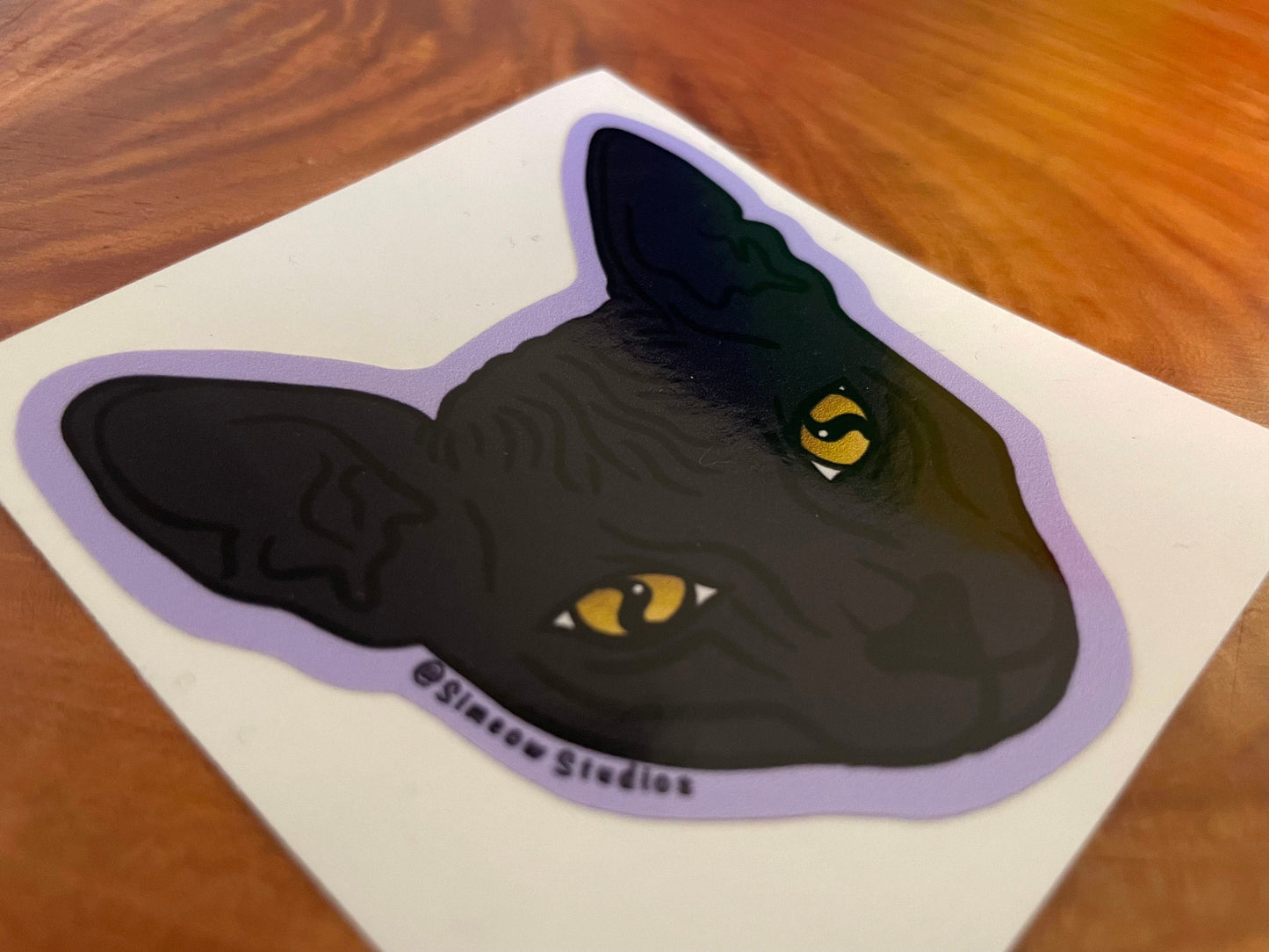 Simeow Cat Sticker/ Hairless Cat Art Sticker/ Hairless Cat Simeow Die-Cut Weatherproof sticker/ Hairless Black Cat Die-Cut Sticker