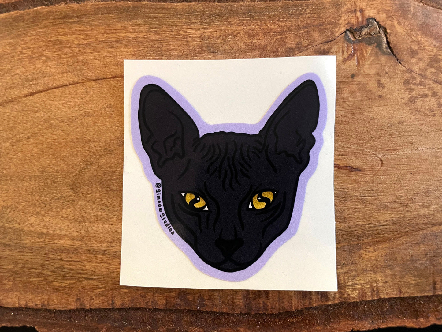Simeow Cat Sticker/ Hairless Cat Art Sticker/ Hairless Cat Simeow Die-Cut Weatherproof sticker/ Hairless Black Cat Die-Cut Sticker
