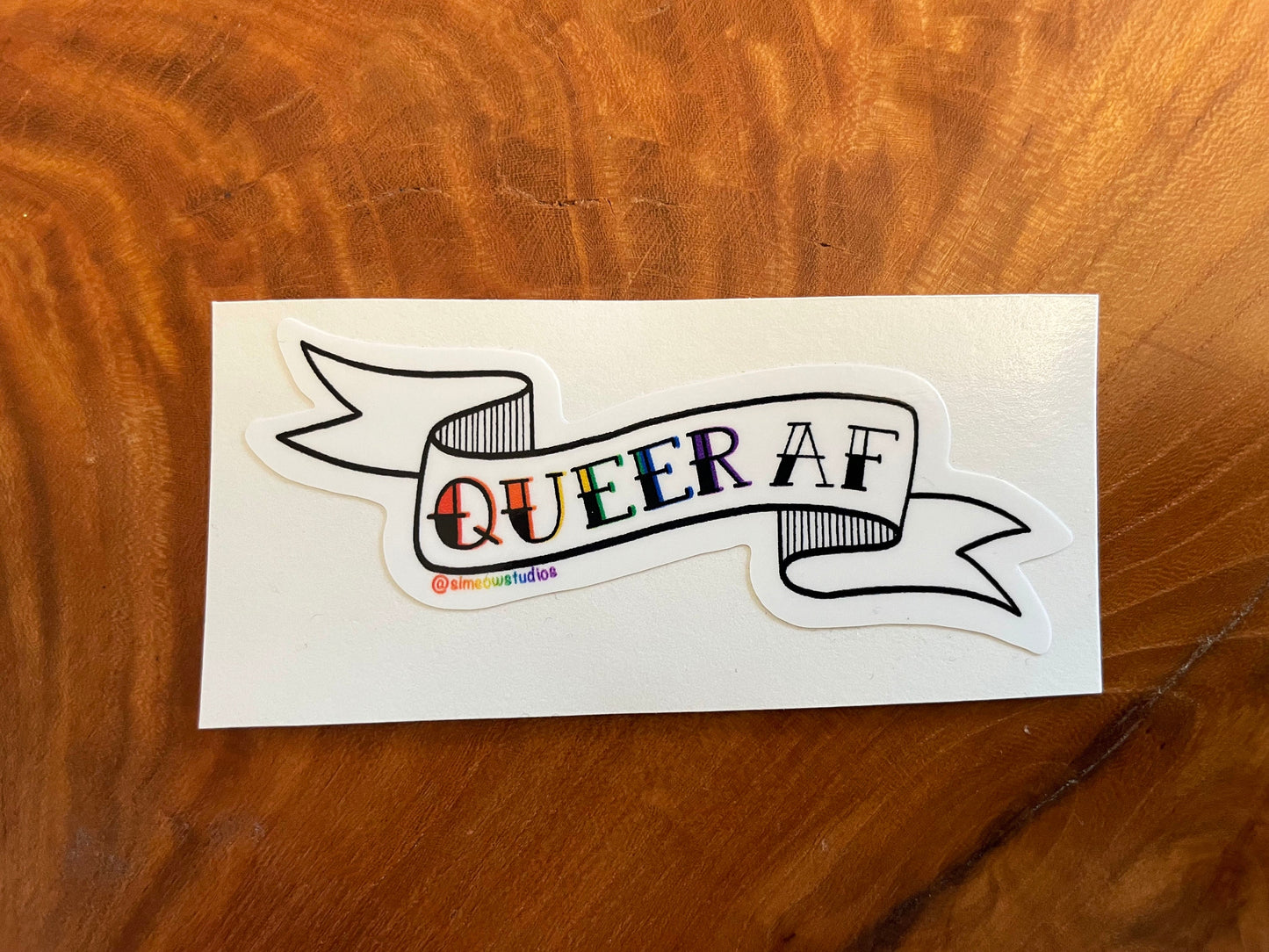 Queer AF Banner Sticker/ Pride Weatherproof Die-Cut Sticker/ Queer AF Die-Cut Sticker/ LGBTQ+ Pride Sticker/ Queer af Rainbow Sticker