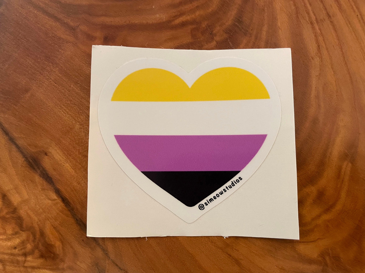 Nonbinary Pride Heart Sticker/ Nonbinary Flag Weatherproof Die-Cut Sticker/ Nonbinary Flag Heart Die-Cut Sticker