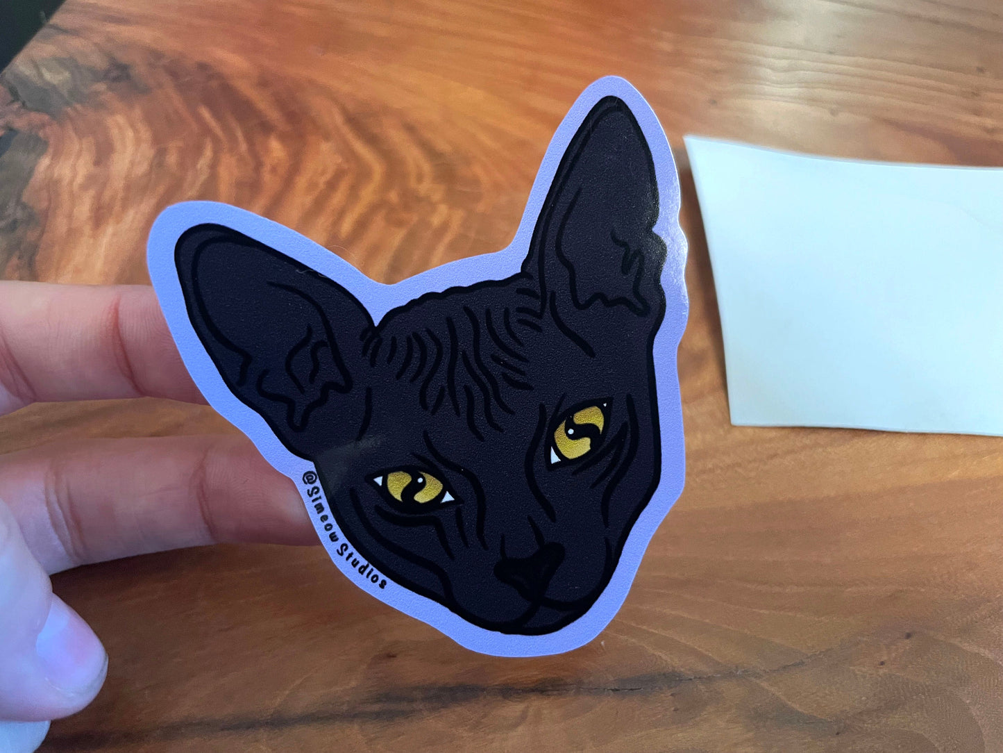 Simeow Cat Sticker/ Hairless Cat Art Sticker/ Hairless Cat Simeow Die-Cut Weatherproof sticker/ Hairless Black Cat Die-Cut Sticker