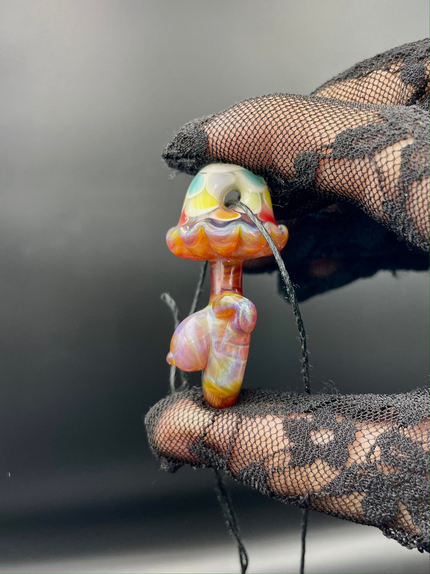 Rainbow Shroom Head Torso Pendant/ Rainbow Tiddy Pendant / Glass Mushroom Pendant / Glass Mushroom Boobie Pendant / Lesbian Mushroom