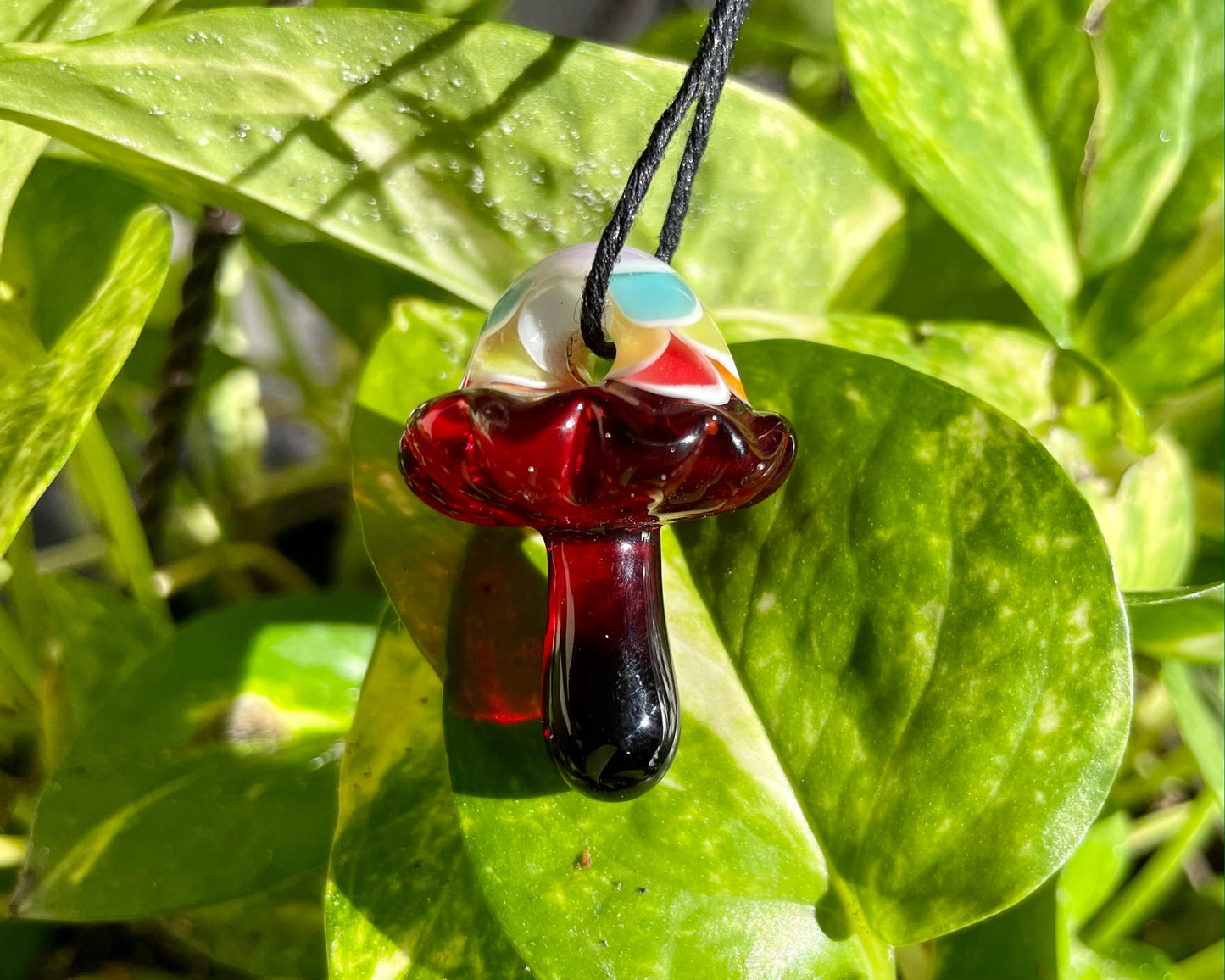 Rainbow Red Mushroom Pendant/ Shroom pendant / Hand Sculpted Glass Mushroom Necklace / Rainbow Shroom Pendant