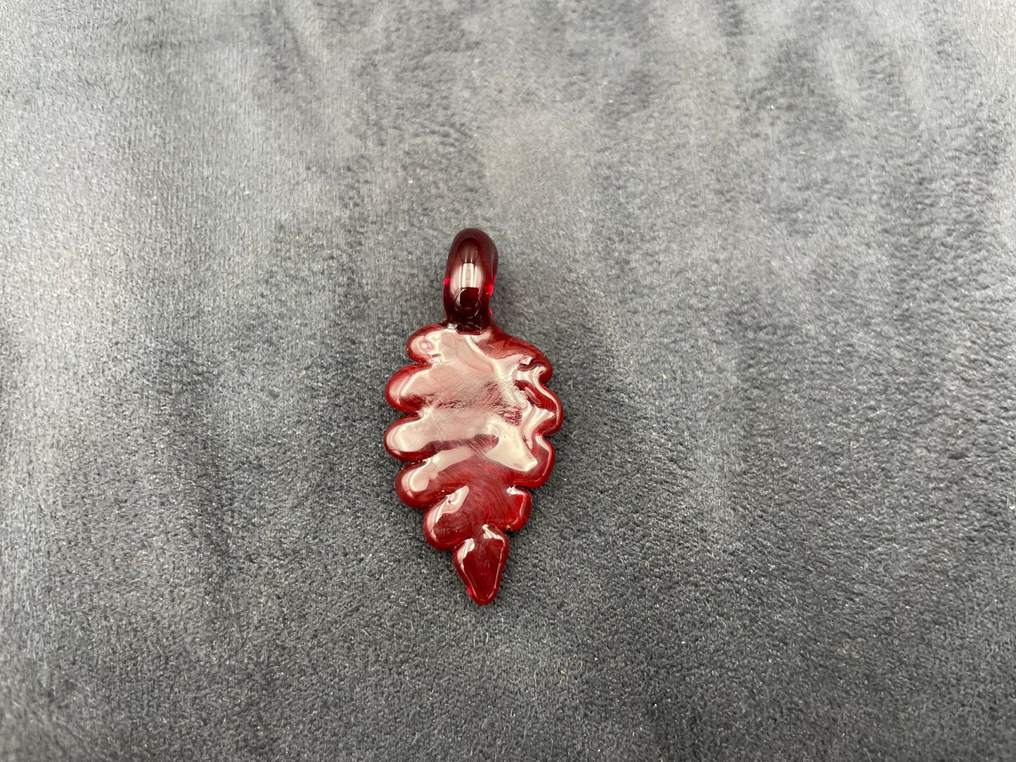 Hand Blown Red Leaf Necklace / Overgrow Leaf Necklace / Botanical Jewelry / Autumn Leaf Necklace / Valentines Day Gift / Emo Leaf