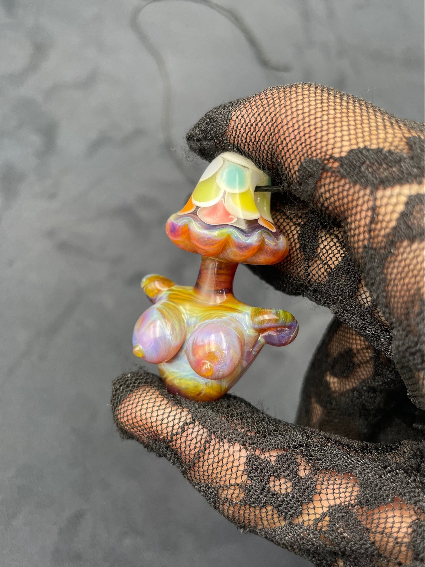Rainbow Shroom Head Torso Pendant/ Rainbow Tiddy Pendant / Glass Mushroom Pendant / Glass Mushroom Boobie Pendant / Lesbian Mushroom