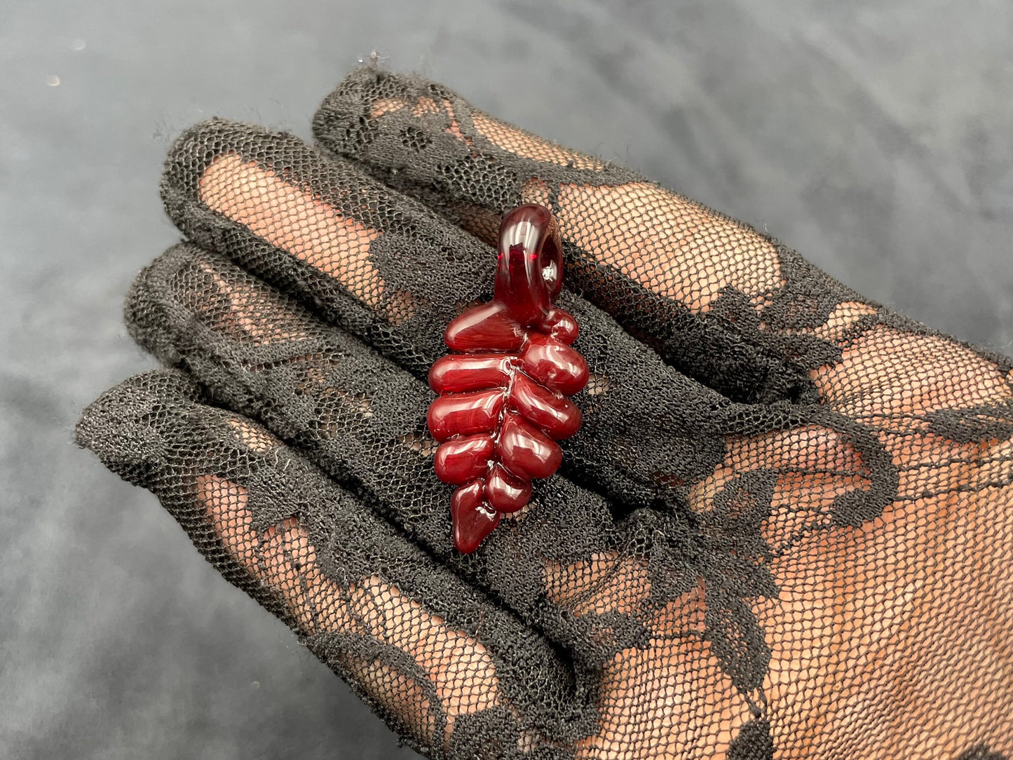 Hand Blown Red Leaf Necklace / Overgrow Leaf Necklace / Botanical Jewelry / Autumn Leaf Necklace / Valentines Day Gift / Emo Leaf