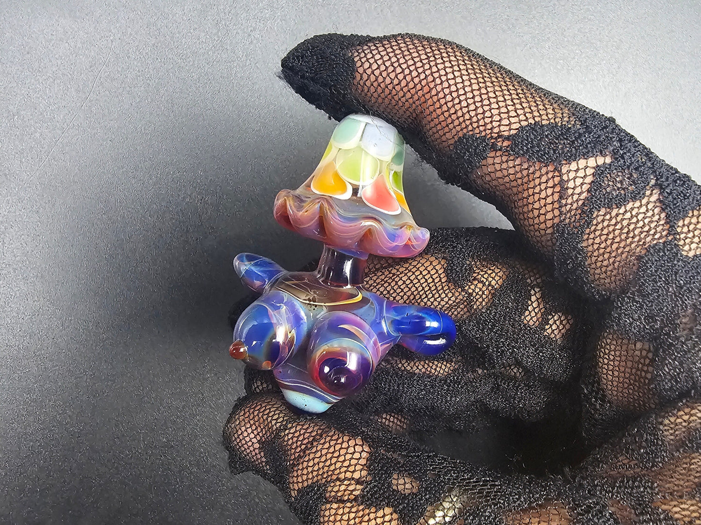 Rainbow Shroom Head Torso Pendant/ Rainbow Tiddy Pendant / Glass Mushroom Pendant / Glass Mushroom Boobie Pendant / Lesbian Mushroom