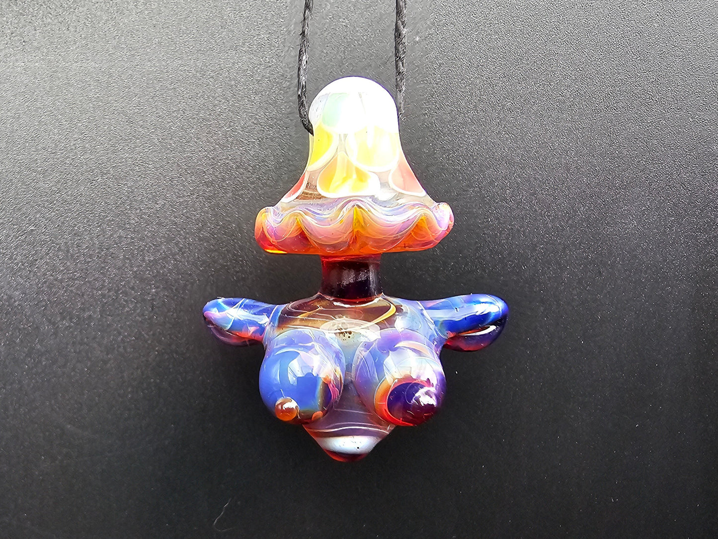 Rainbow Shroom Head Torso Pendant/ Rainbow Tiddy Pendant / Glass Mushroom Pendant / Glass Mushroom Boobie Pendant / Lesbian Mushroom