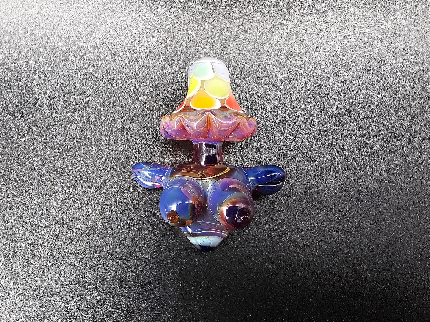 Rainbow Shroom Head Torso Pendant/ Rainbow Tiddy Pendant / Glass Mushroom Pendant / Glass Mushroom Boobie Pendant / Lesbian Mushroom