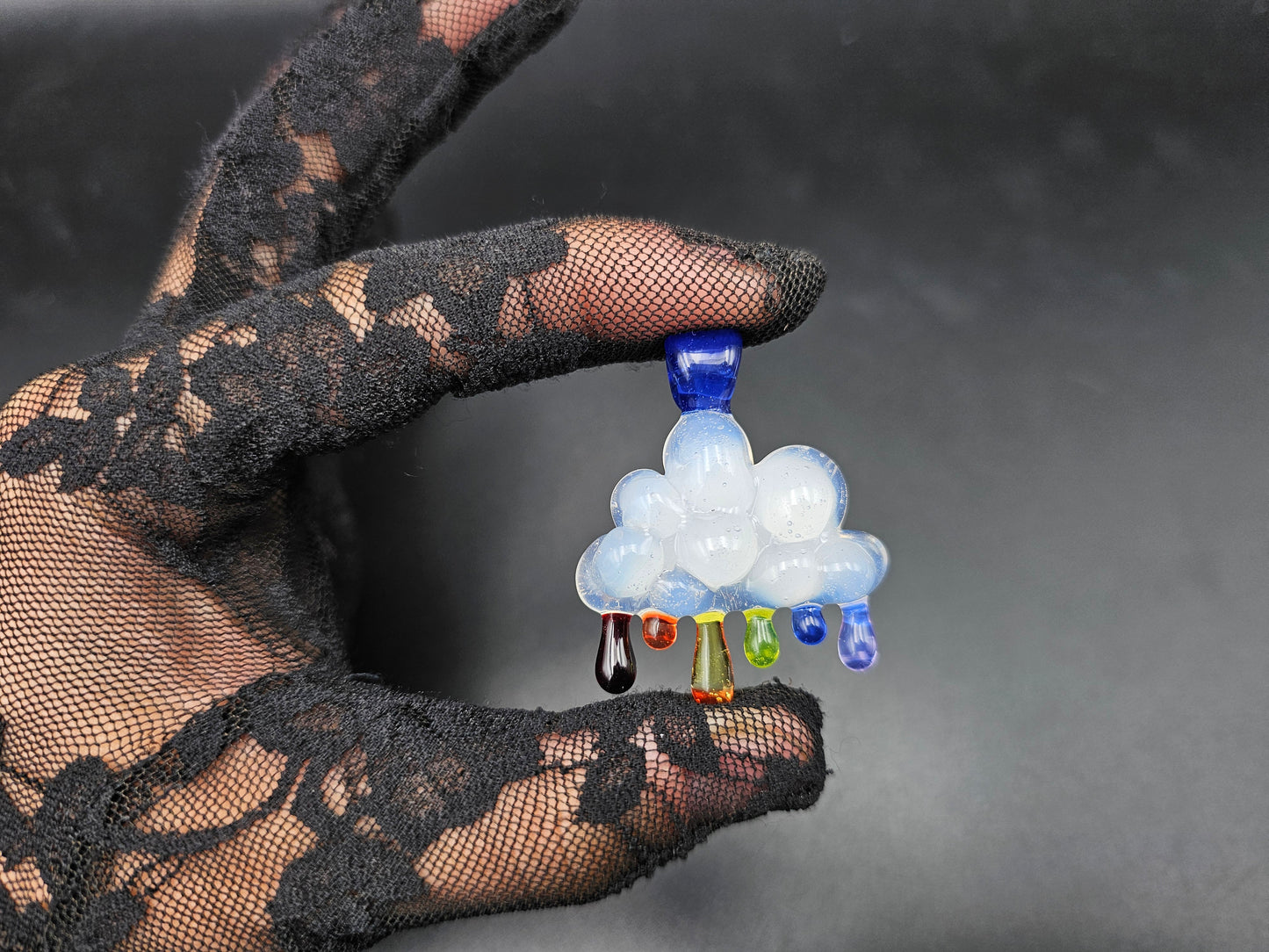 Rainbow Rain Cloud Pendant/ Rainbow Cloud pendant / Hand Sculpted Glass Cloud Necklace / Glass Rain Cloud Pendant / Rainbow rain pendant