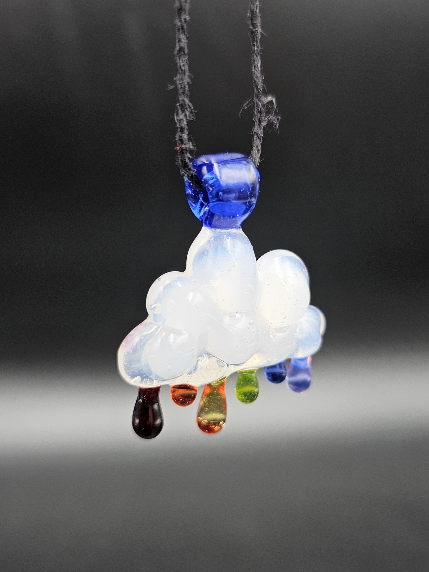 Rainbow Rain Cloud Pendant/ Rainbow Cloud pendant / Hand Sculpted Glass Cloud Necklace / Glass Rain Cloud Pendant / Rainbow rain pendant
