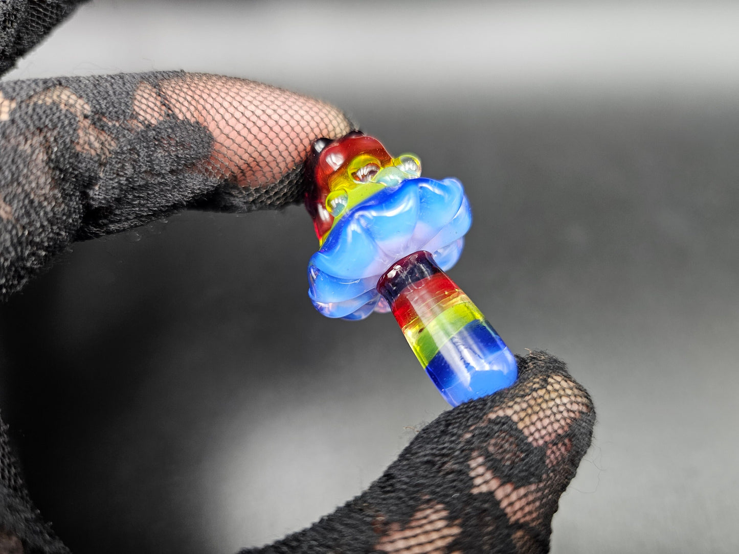 Double Rainbow Mushroom Pendant/ Shroom pendant / Hand Sculpted Glass Mushroom Necklace / Rainbow Shroom Pendant