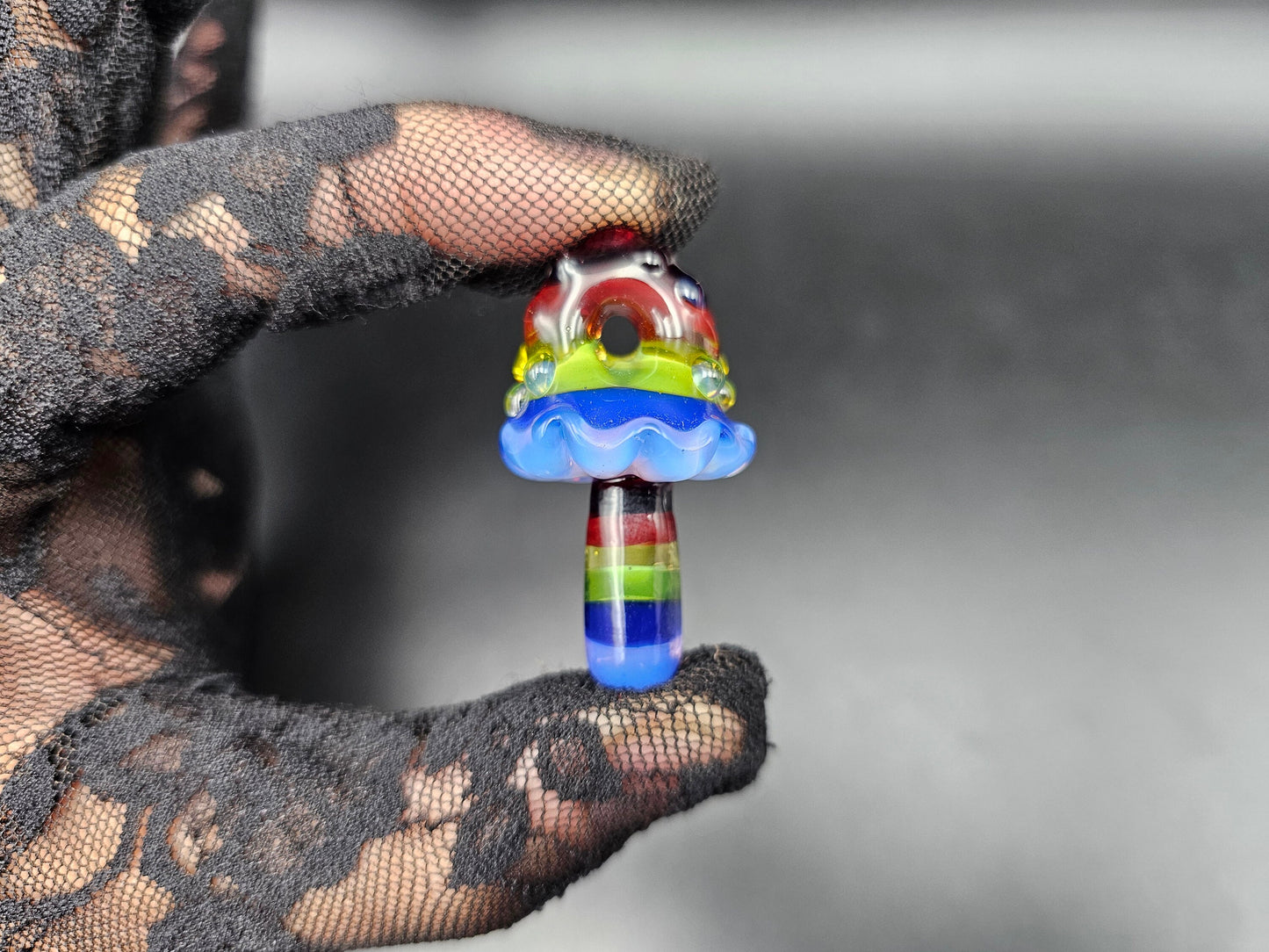 Double Rainbow Mushroom Pendant/ Shroom pendant / Hand Sculpted Glass Mushroom Necklace / Rainbow Shroom Pendant