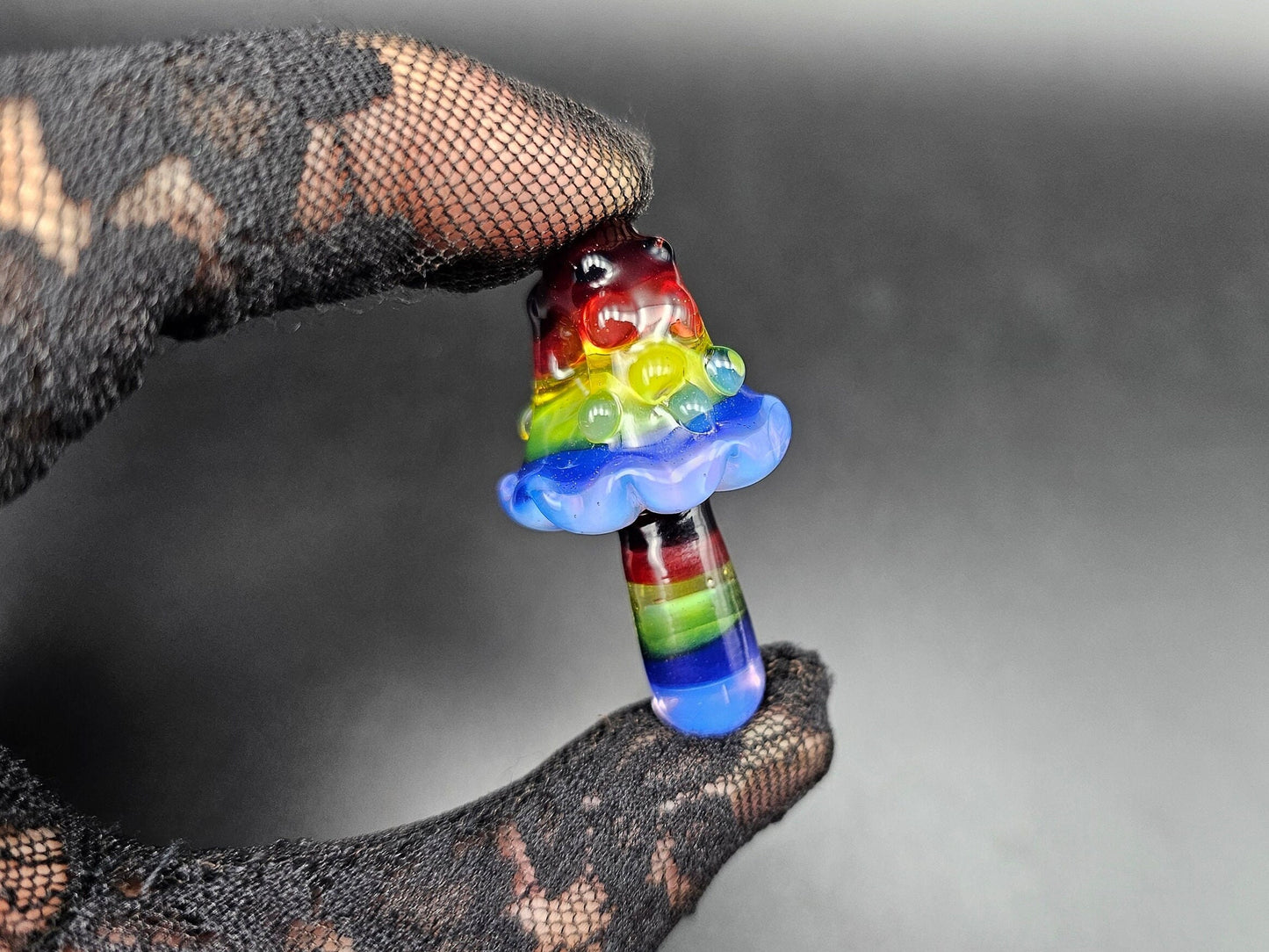 Double Rainbow Mushroom Pendant/ Shroom pendant / Hand Sculpted Glass Mushroom Necklace / Rainbow Shroom Pendant