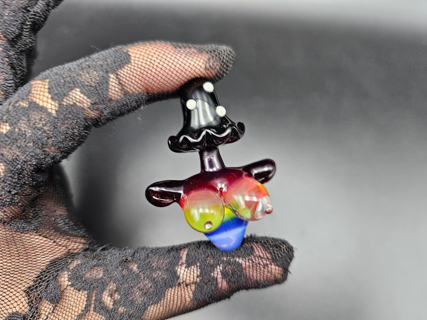 Rainbow Shroom Head Torso Pendant/ Rainbow Tiddy Pendant / Glass Mushroom Pendant / Glass Mushroom Boobie Pendant / Lesbian Mushroom