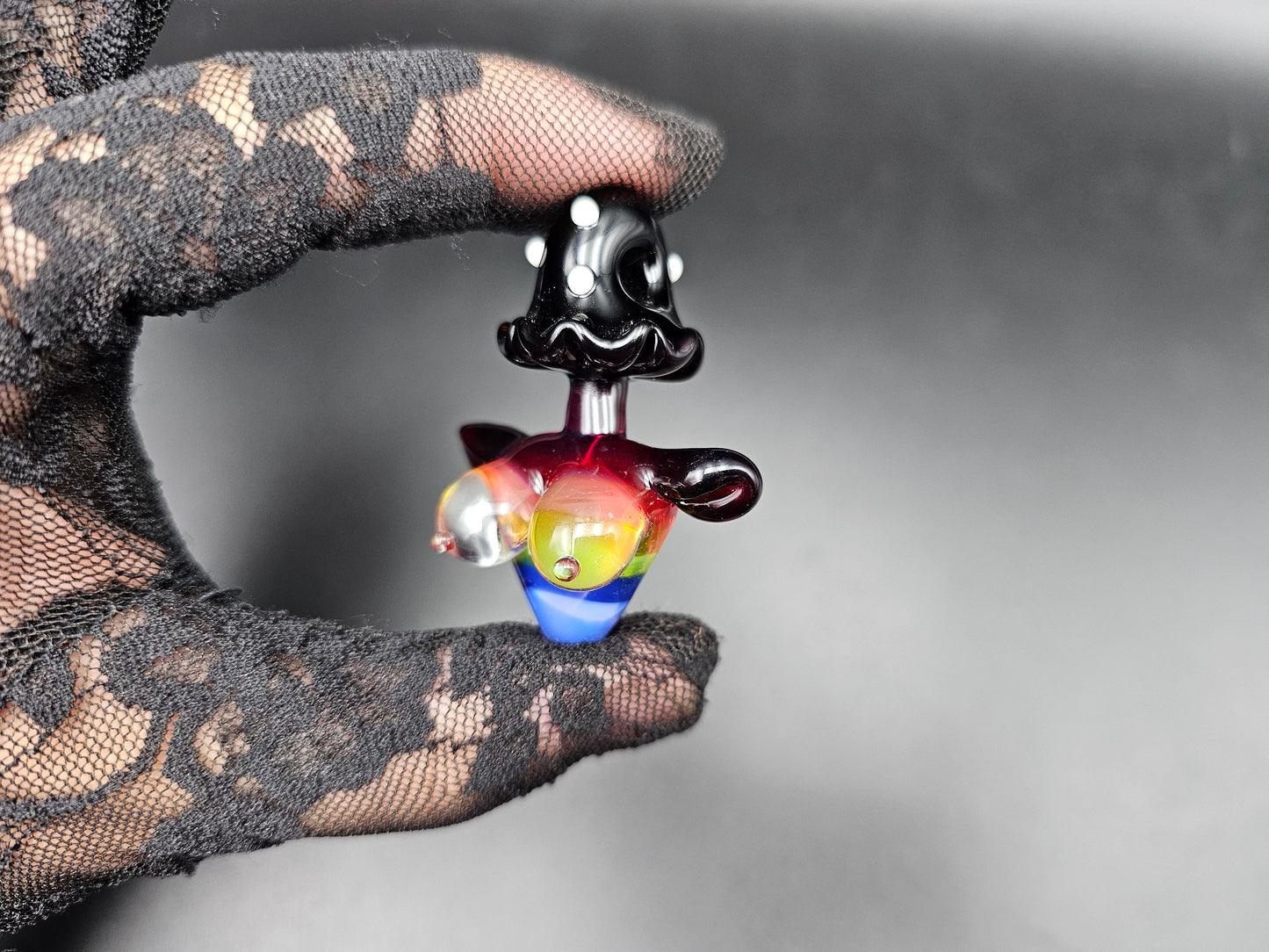 Rainbow Shroom Head Torso Pendant/ Rainbow Tiddy Pendant / Glass Mushroom Pendant / Glass Mushroom Boobie Pendant / Lesbian Mushroom