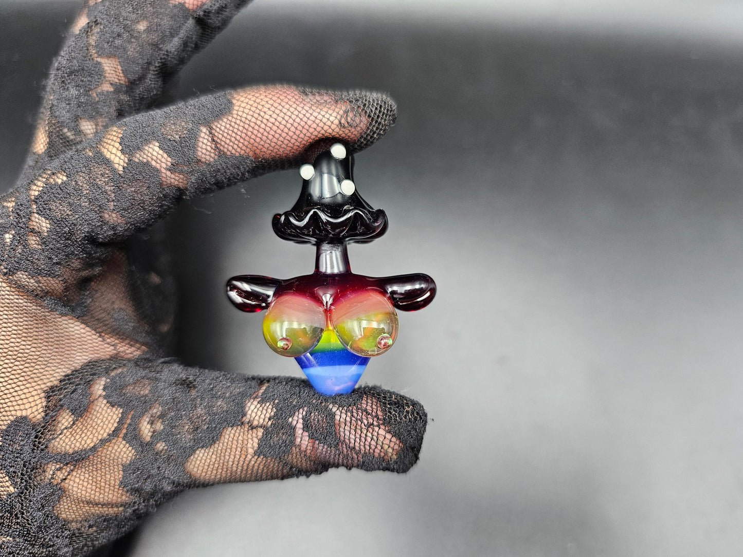 Rainbow Shroom Head Torso Pendant/ Rainbow Tiddy Pendant / Glass Mushroom Pendant / Glass Mushroom Boobie Pendant / Lesbian Mushroom