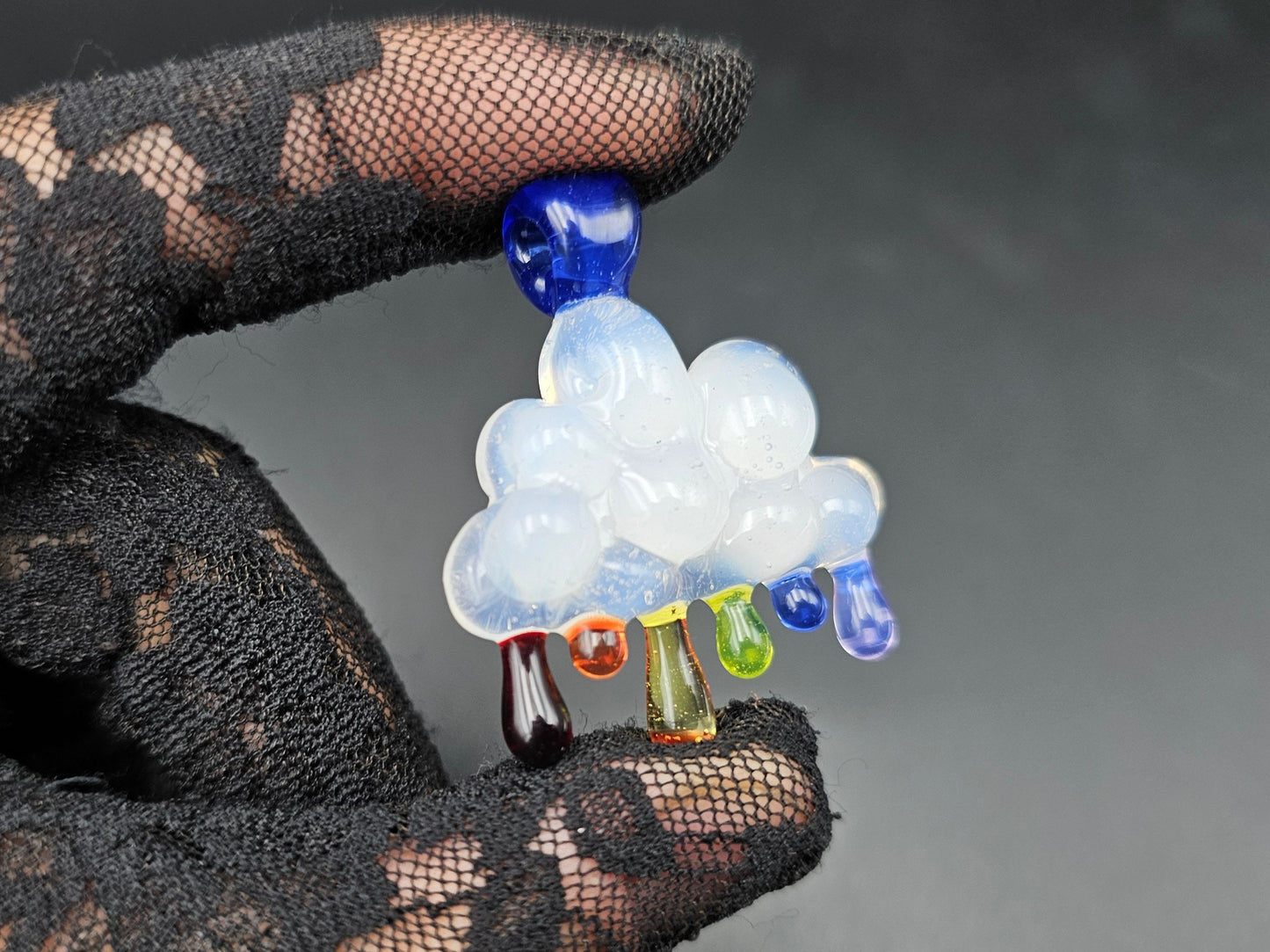Rainbow Rain Cloud Pendant/ Rainbow Cloud pendant / Hand Sculpted Glass Cloud Necklace / Glass Rain Cloud Pendant / Rainbow rain pendant