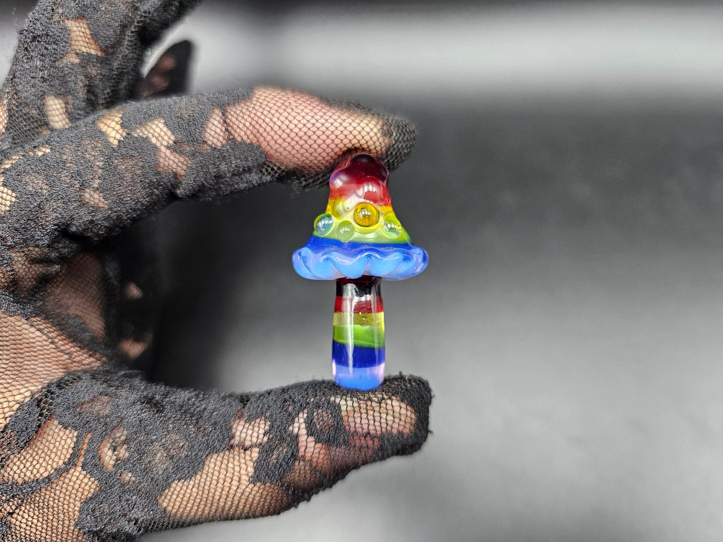 Double Rainbow Mushroom Pendant/ Shroom pendant / Hand Sculpted Glass Mushroom Necklace / Rainbow Shroom Pendant