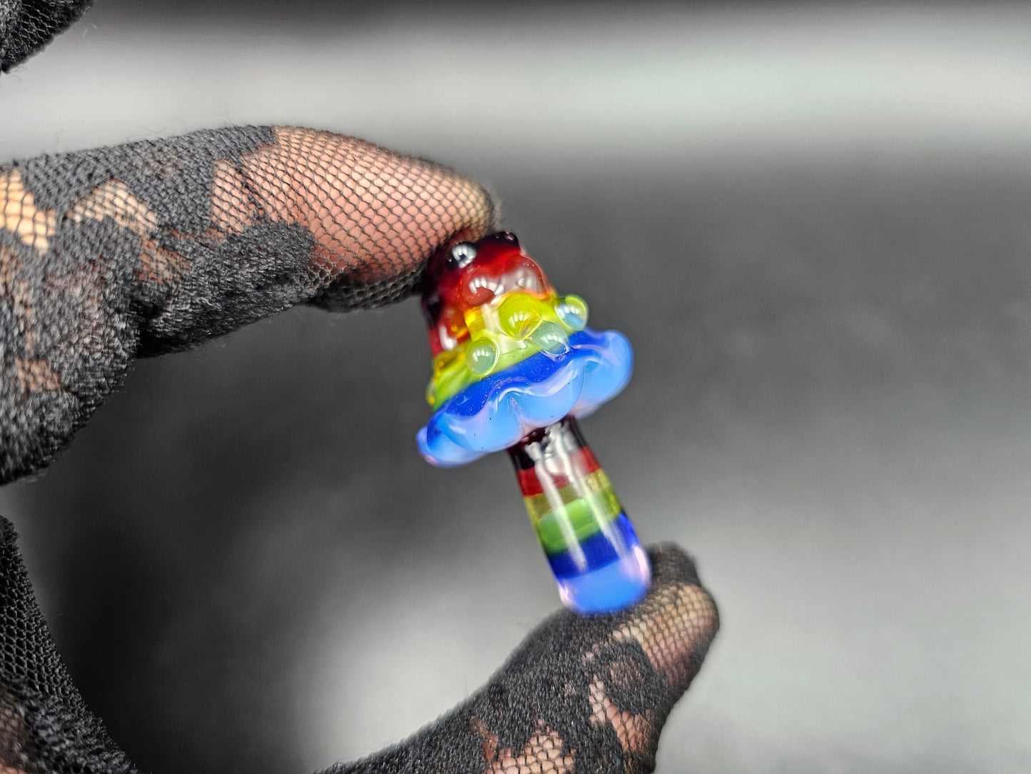 Double Rainbow Mushroom Pendant/ Shroom pendant / Hand Sculpted Glass Mushroom Necklace / Rainbow Shroom Pendant