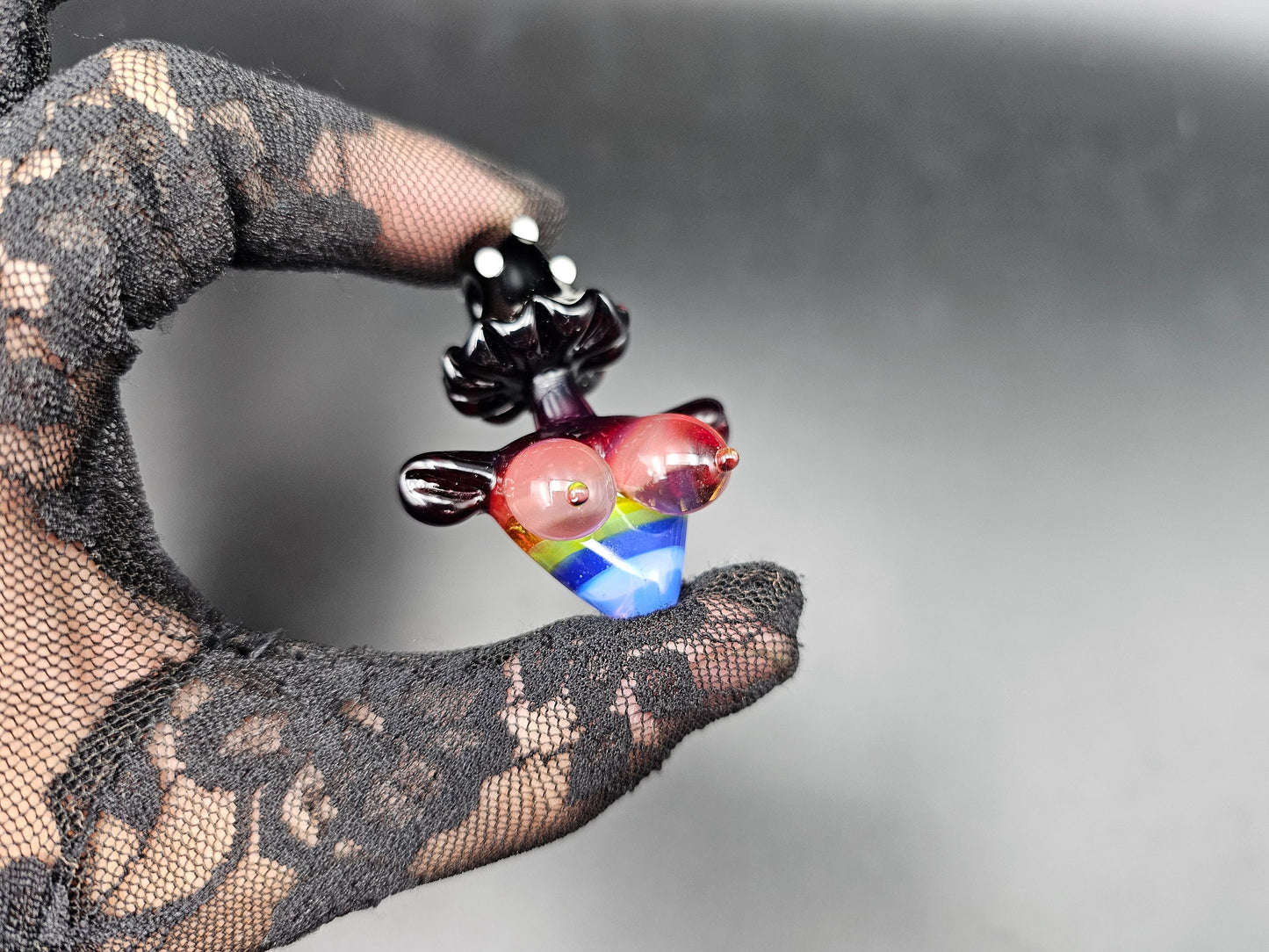 Rainbow Shroom Head Torso Pendant/ Rainbow Tiddy Pendant / Glass Mushroom Pendant / Glass Mushroom Boobie Pendant / Lesbian Mushroom