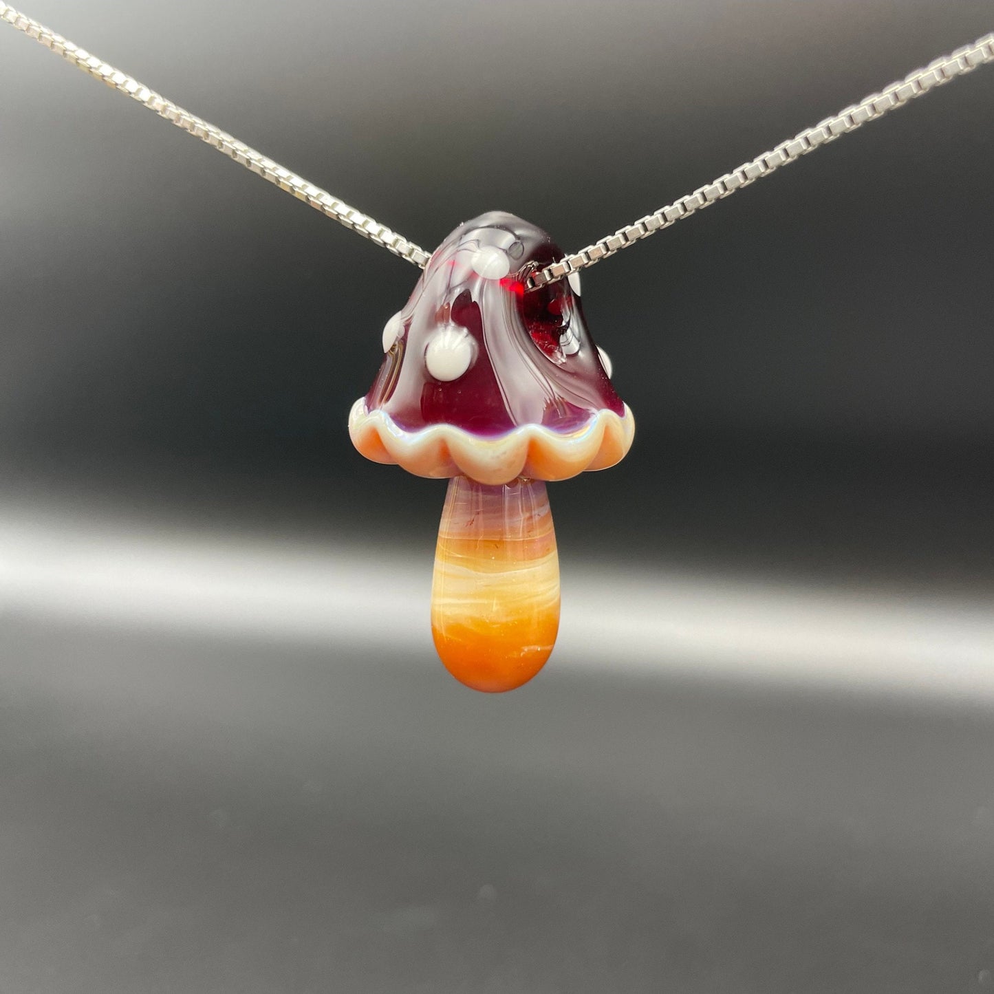 Red Mushroom Pendant/ Shroom pendant / Hand Sculpted Glass Mushroom Necklace / Red Glass Shroom Pendant
