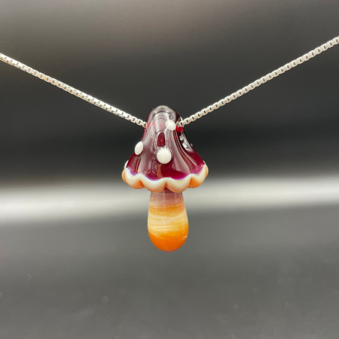 Red Mushroom Pendant/ Shroom pendant / Hand Sculpted Glass Mushroom Necklace / Red Glass Shroom Pendant