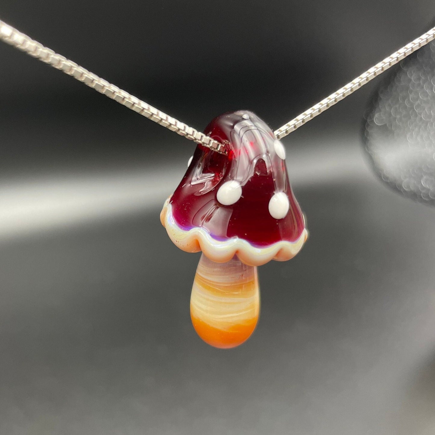 Red Mushroom Pendant/ Shroom pendant / Hand Sculpted Glass Mushroom Necklace / Red Glass Shroom Pendant