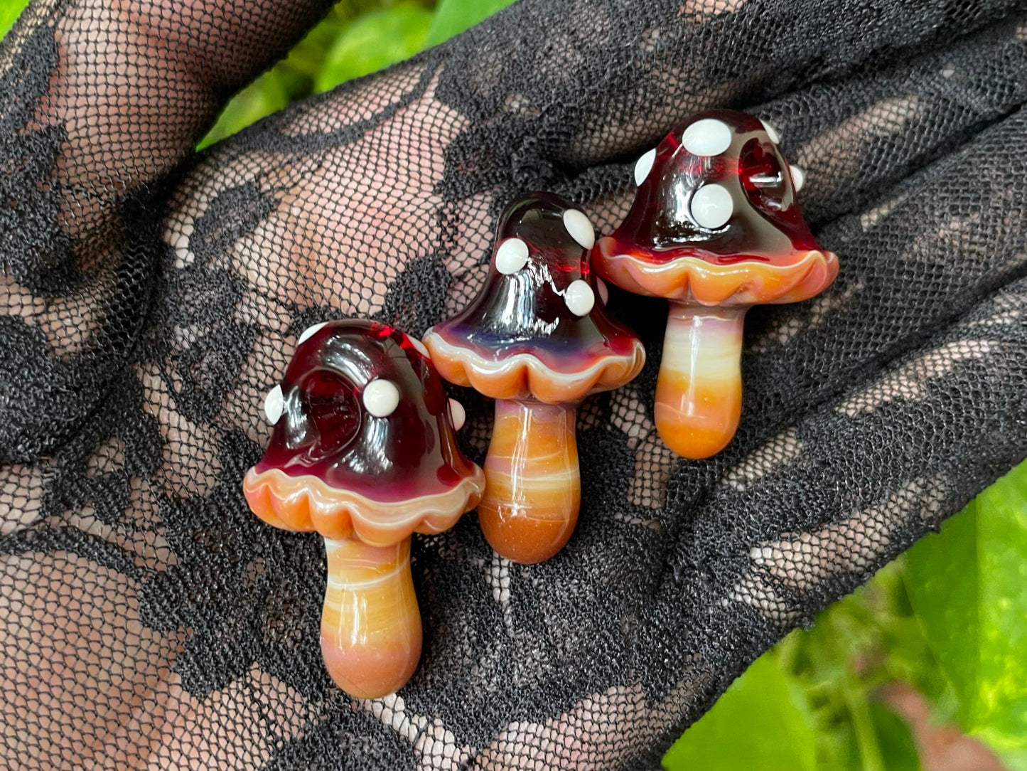Red Mushroom Pendant/ Shroom pendant / Hand Sculpted Glass Mushroom Necklace / Red Glass Shroom Pendant