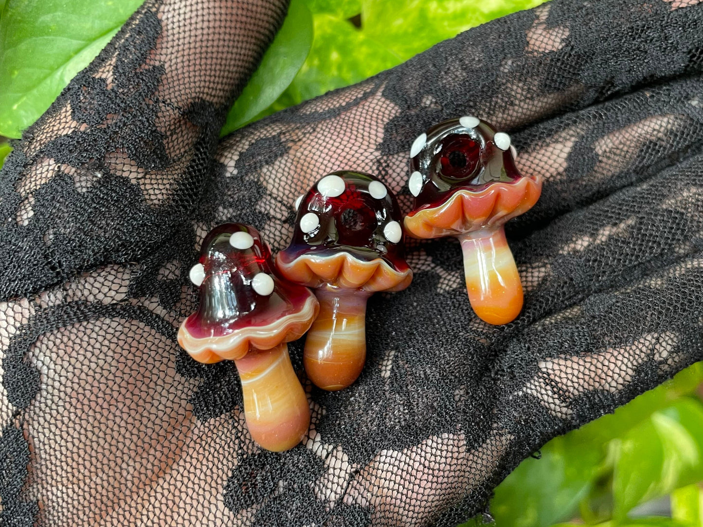 Red Mushroom Pendant/ Shroom pendant / Hand Sculpted Glass Mushroom Necklace / Red Glass Shroom Pendant
