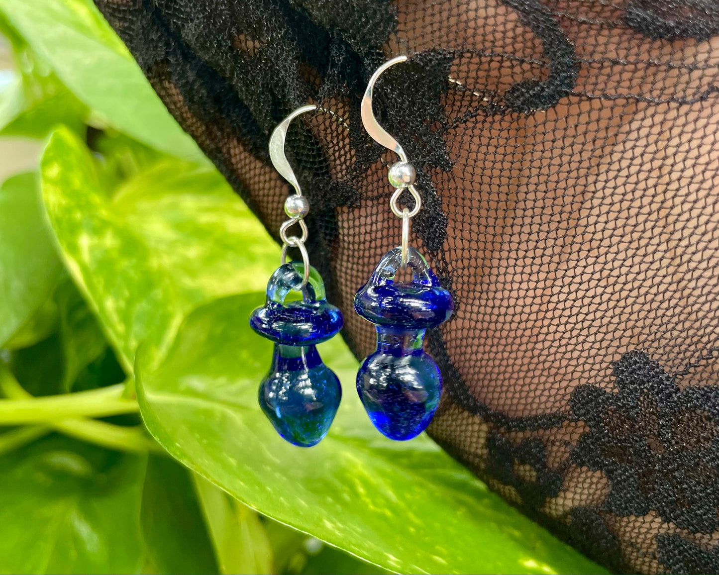 Butt Plug Earrings / US Blown Glass Butt Plug Earrings / Hand Sculpted Glass Kink Earrings / Sex Toy Earrings