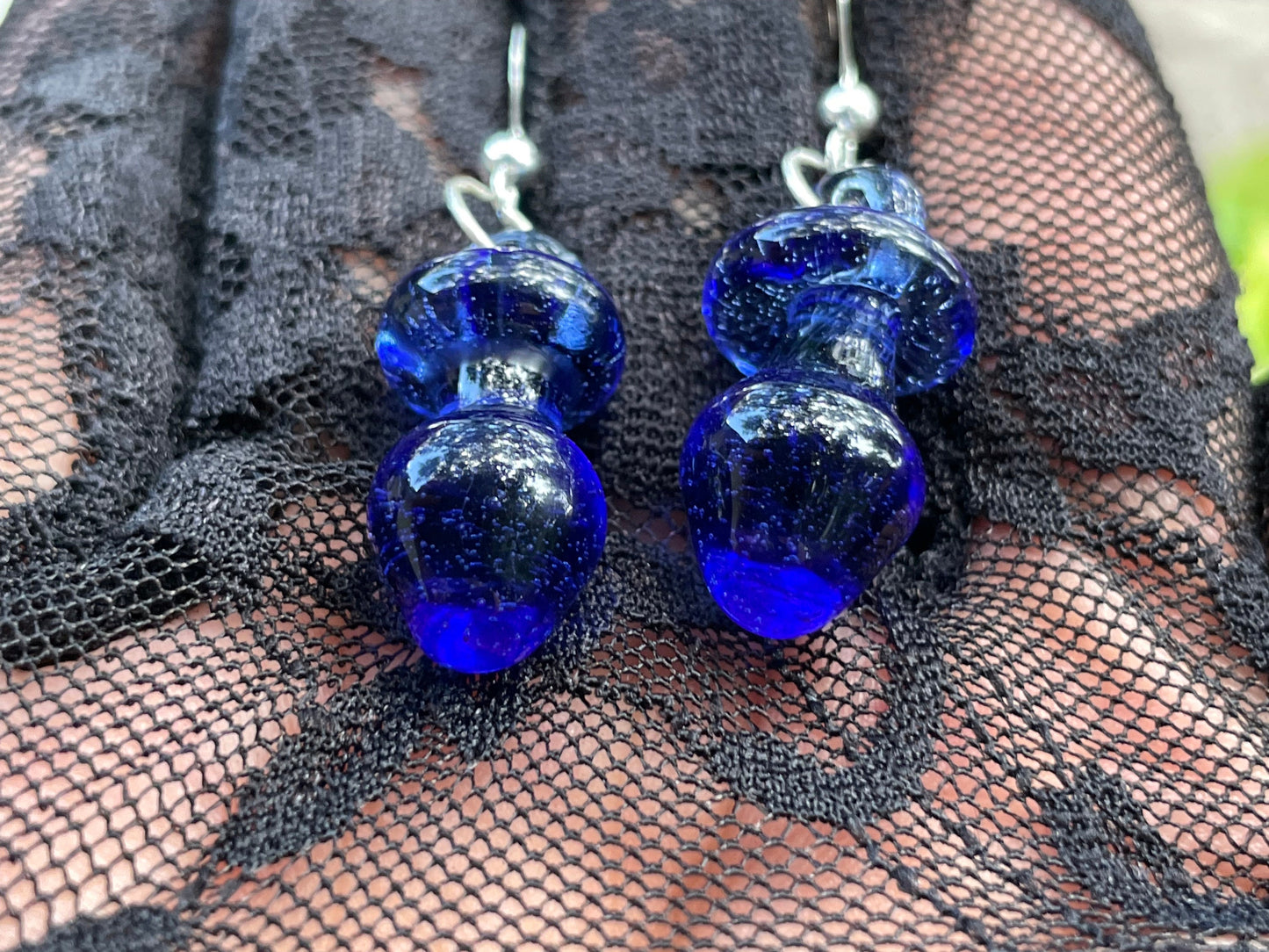 Butt Plug Earrings / US Blown Glass Butt Plug Earrings / Hand Sculpted Glass Kink Earrings / Sex Toy Earrings