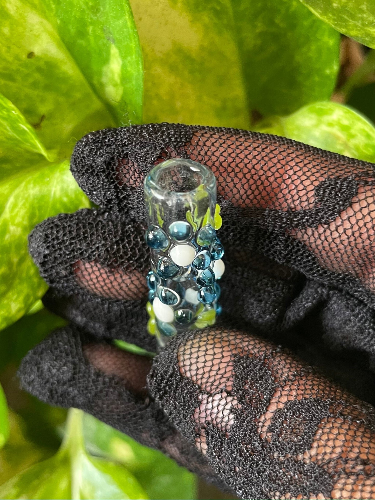 Mini Flower Finger Saver / Dark Blue flower Mini Cigarette tip / tobacco use only / Kawaii finger saver / USA Glass / Cigarette holder