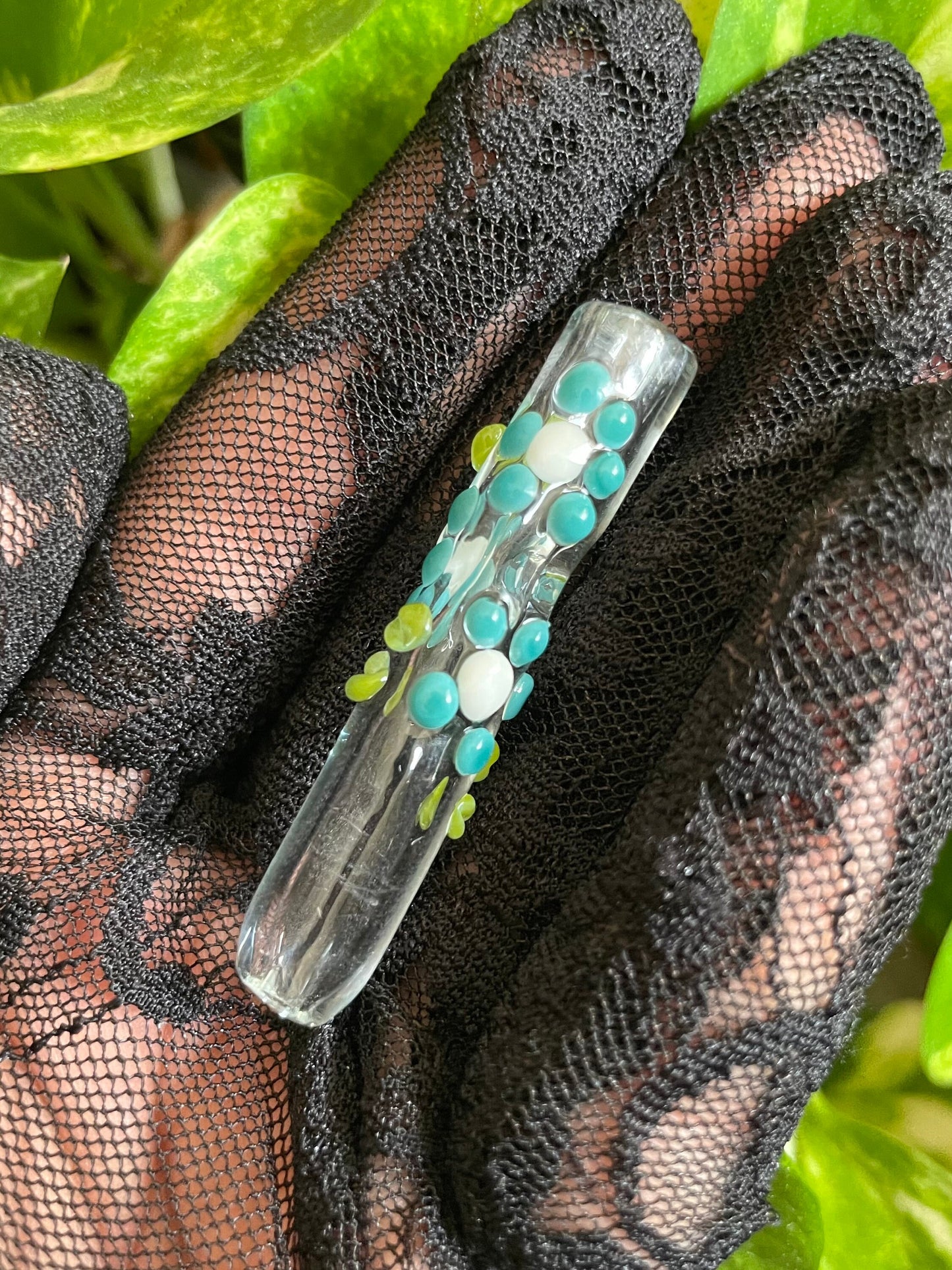 Mini Flower Finger Saver / Light Blue flower Mini Cigarette tip / tobacco use only / Kawaii finger saver / USA Glass / Cigarette holder