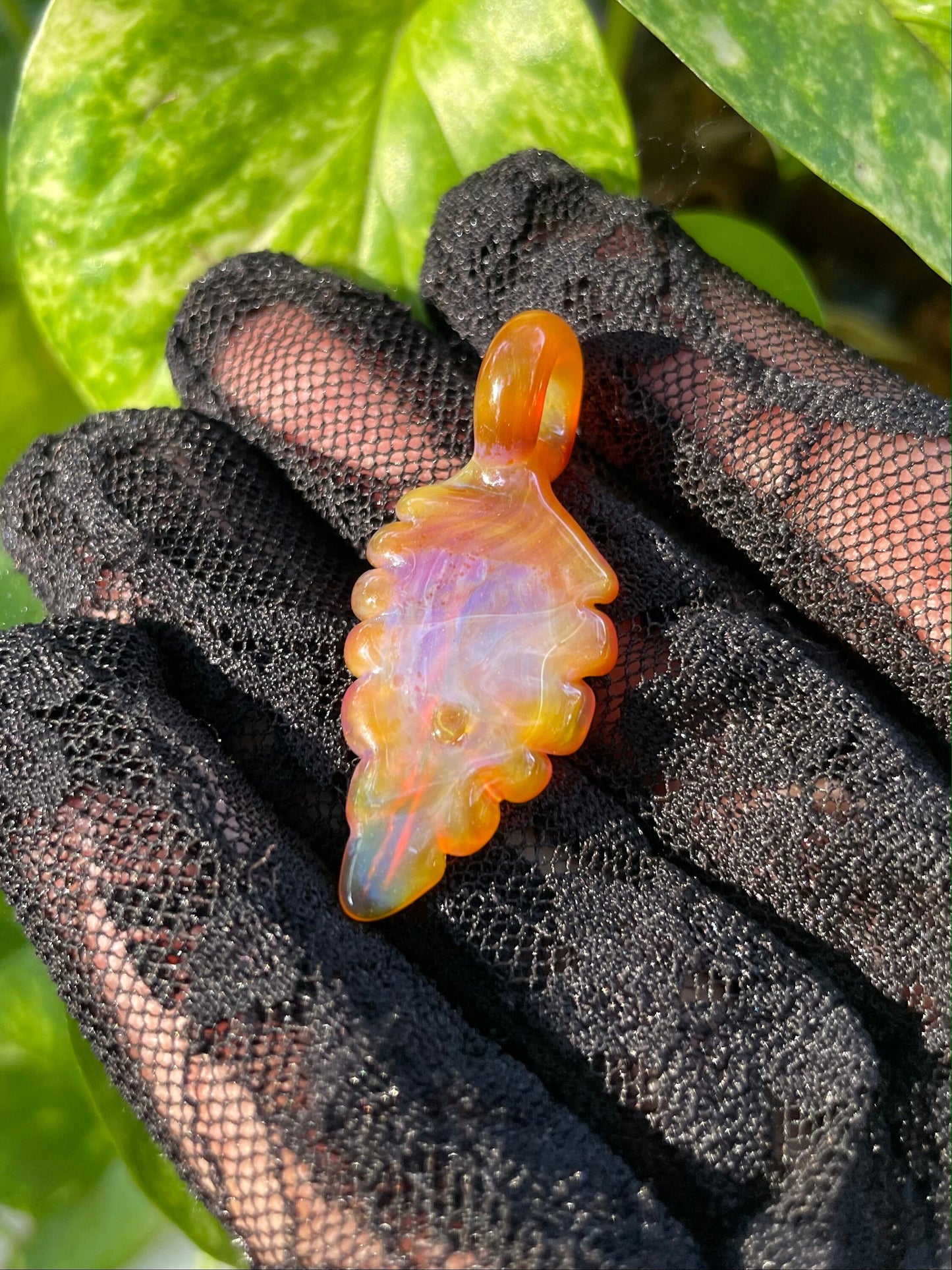 Hand Blown Autumn Leaf Necklace / Overgrow Leaf Necklace / Botanical Jewelry
