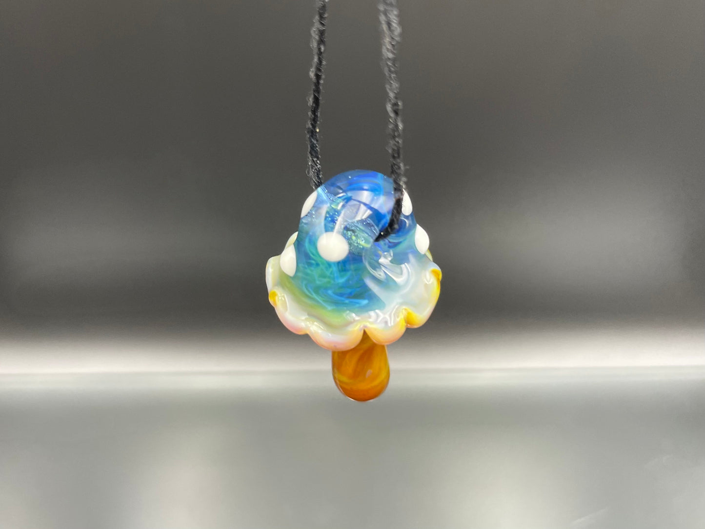 Mushroom Pendant / Shroom pendant / Hand Sculpted Glass Mushroom Necklace / Blue Glass Shroom Pendant
