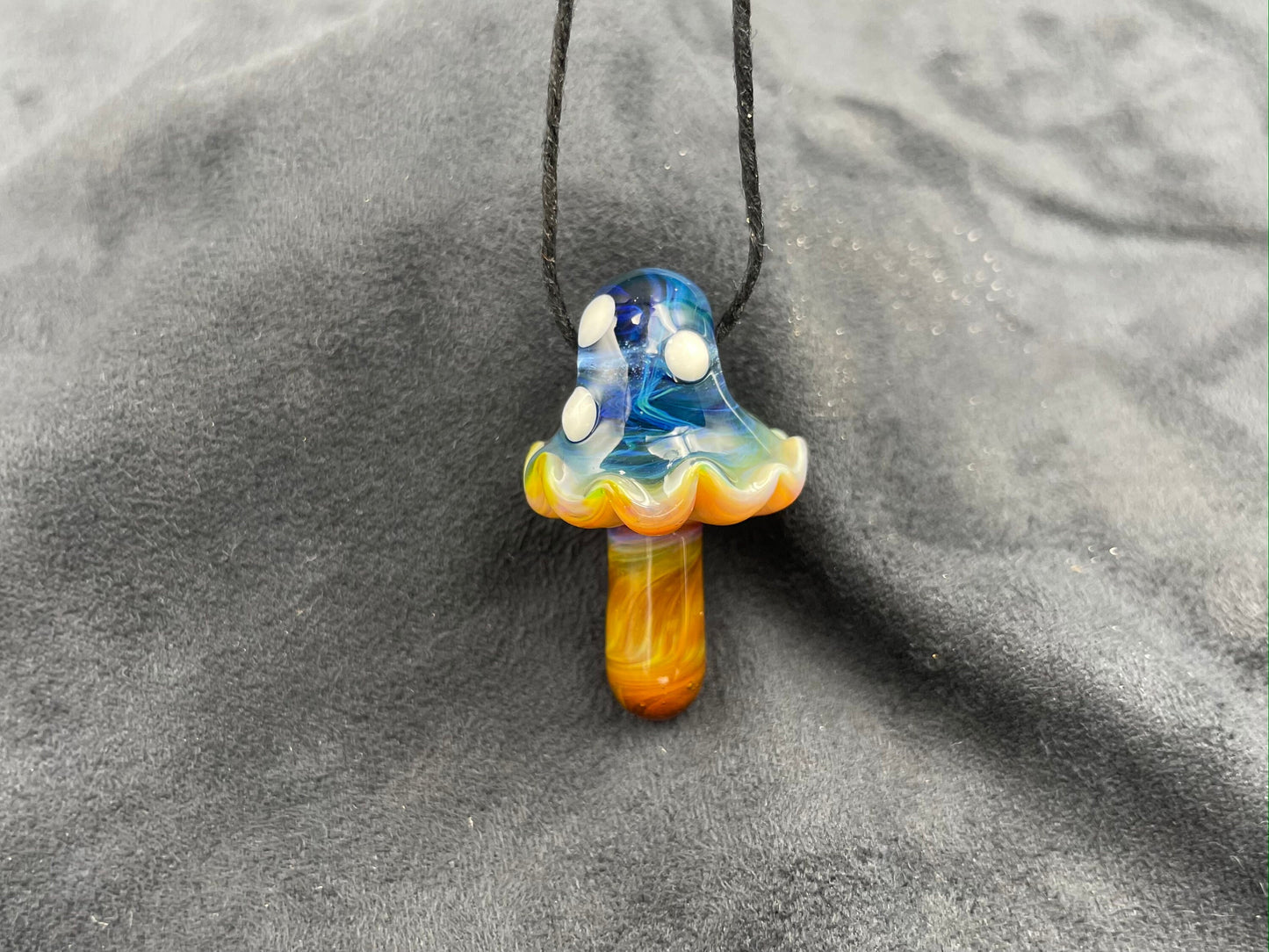 Mushroom Pendant / Shroom pendant / Hand Sculpted Glass Mushroom Necklace / Blue Glass Shroom Pendant