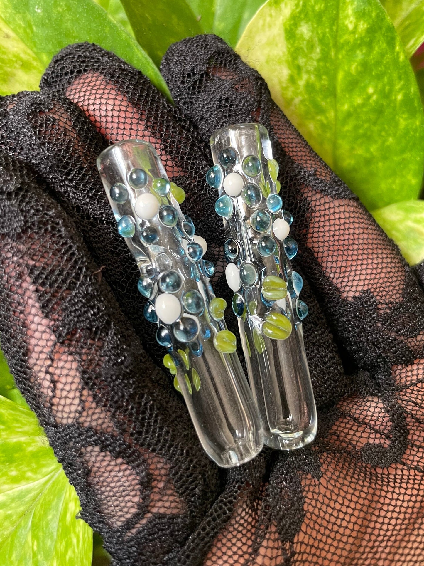 Mini Flower Finger Saver / Dark Blue flower Mini Cigarette tip / tobacco use only / Kawaii finger saver / USA Glass / Cigarette holder