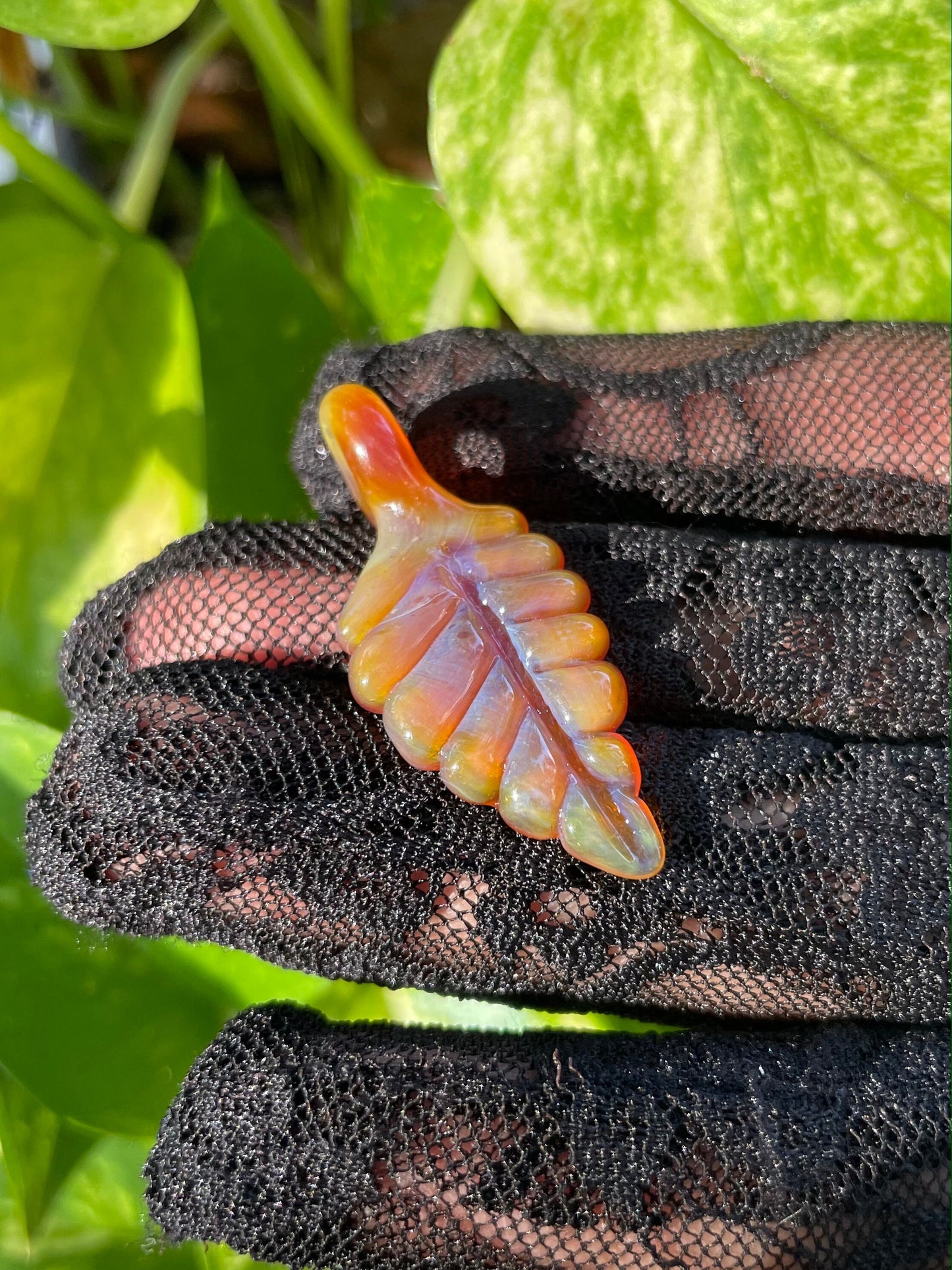 Hand Blown Autumn Leaf Necklace / Overgrow Leaf Necklace / Botanical Jewelry
