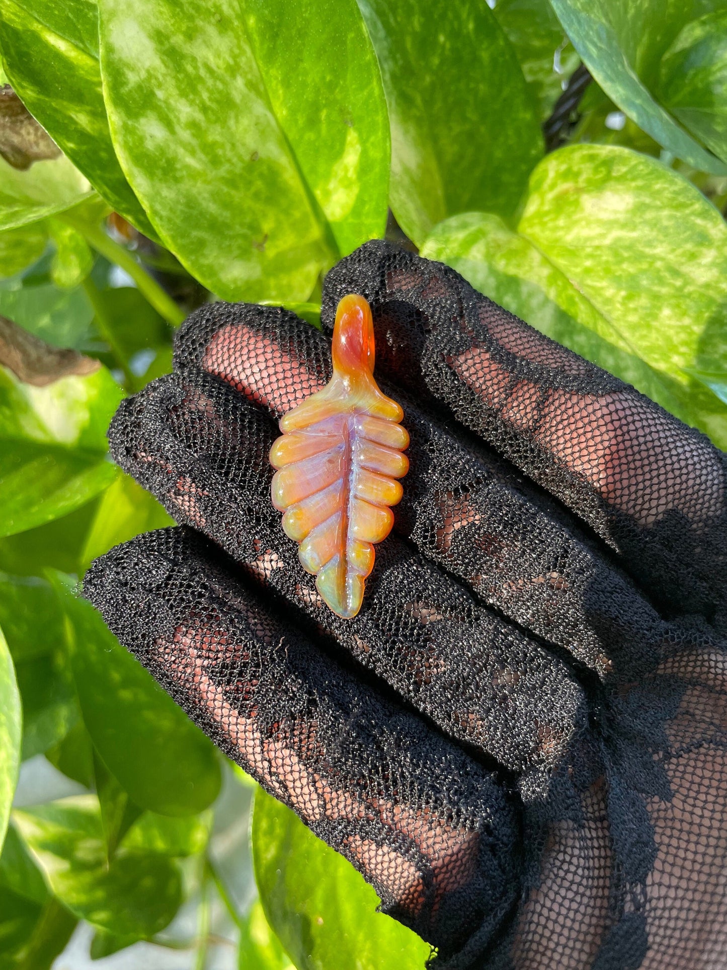 Hand Blown Autumn Leaf Necklace / Overgrow Leaf Necklace / Botanical Jewelry