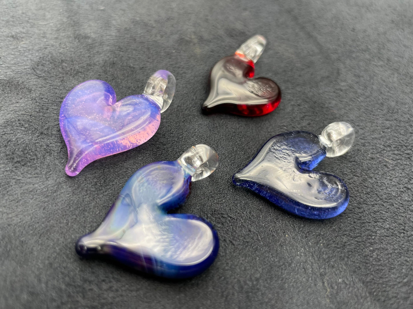 Glass Heart Pendant / Heart Necklace / Hand Made Glass / Affordable Inexpensive Gift / Cute Jewelry / Tiny Heart charm / Car Charm