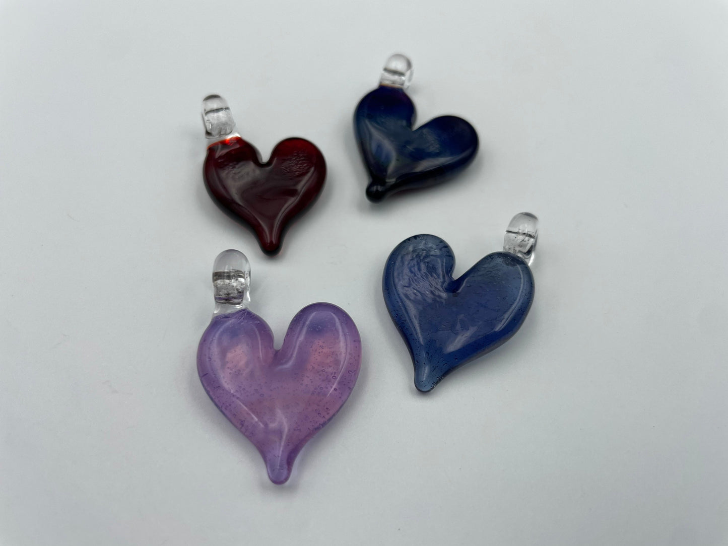 Glass Heart Pendant / Heart Necklace / Hand Made Glass / Affordable Inexpensive Gift / Cute Jewelry / Tiny Heart charm / Car Charm