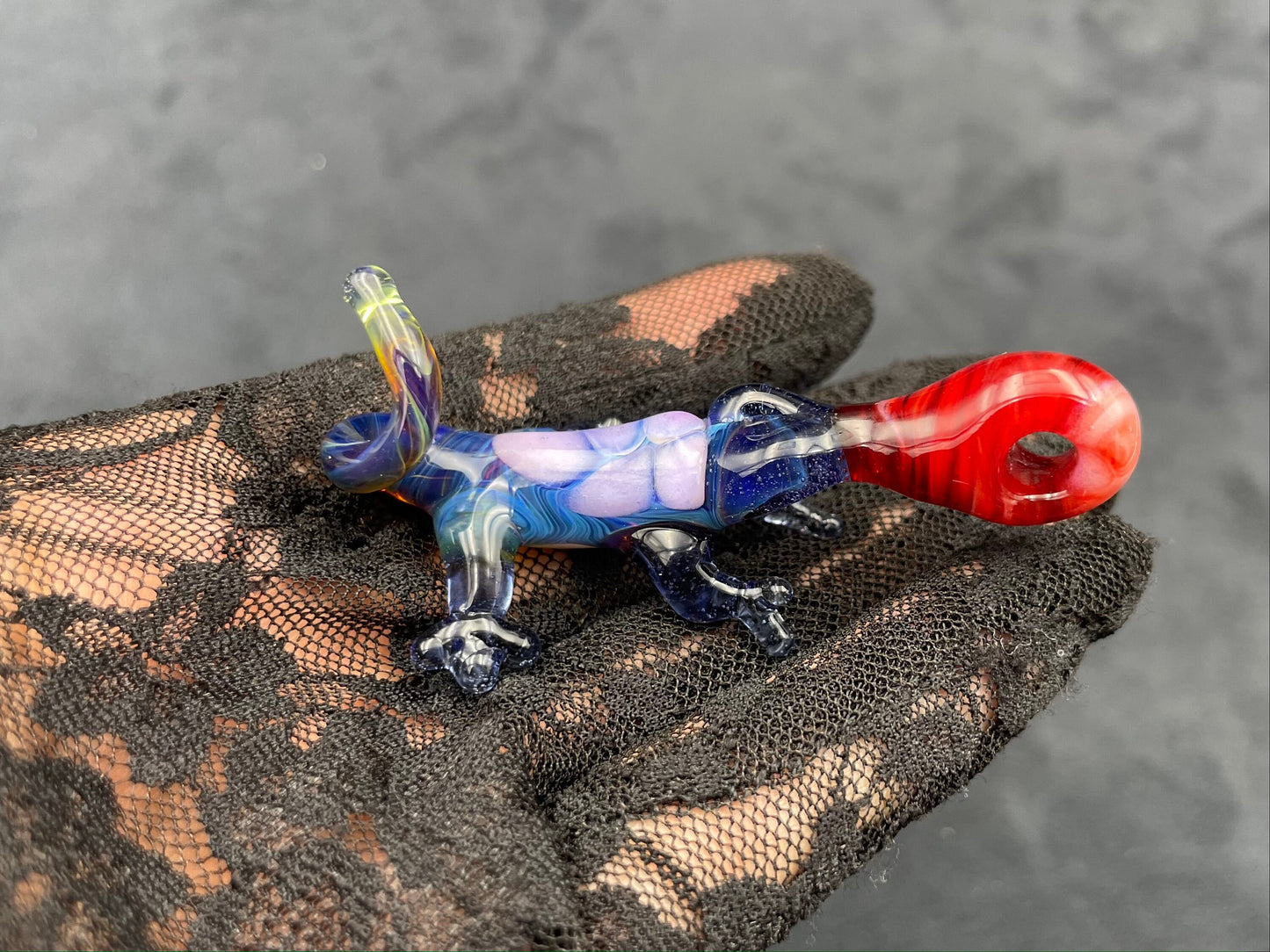 Glass Lizard Pendant / Hand Sculpted Lizard / Queer Lizzy the Lizard Pendant / Lizard Necklace / Lizard Ornament / Reptile Necklace