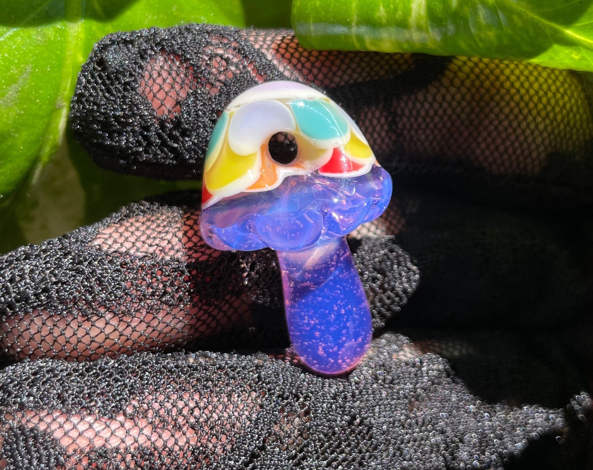 Rainbow Pink Mushroom Pendant/ Shroom pendant / Hand Sculpted Glass Mushroom Necklace / Rainbow Shroom Pendant