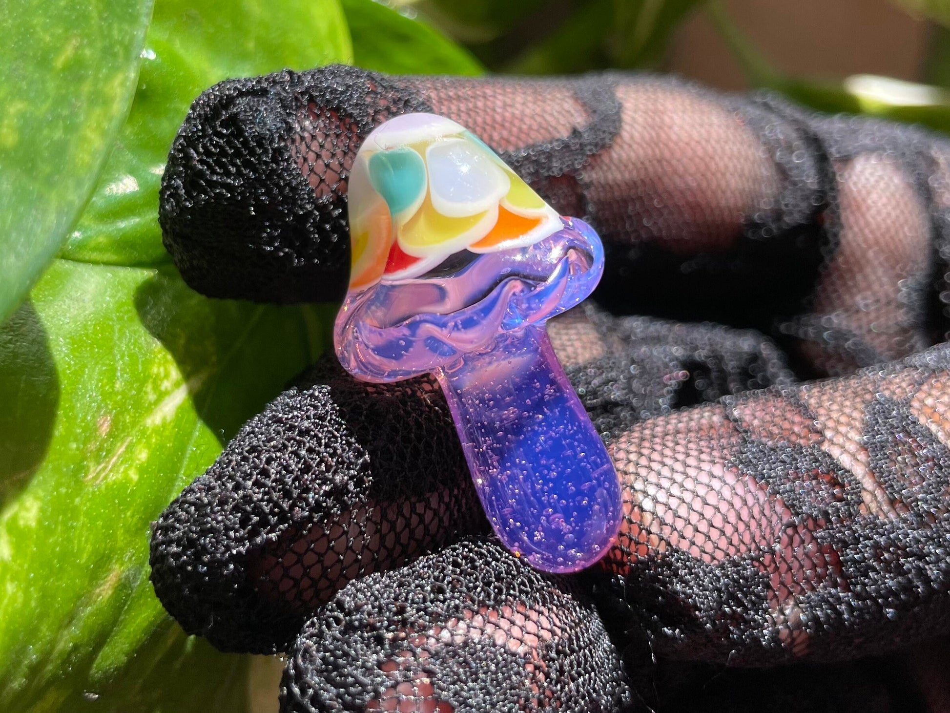 Rainbow Pink Mushroom Pendant/ Shroom pendant / Hand Sculpted Glass Mushroom Necklace / Rainbow Shroom Pendant