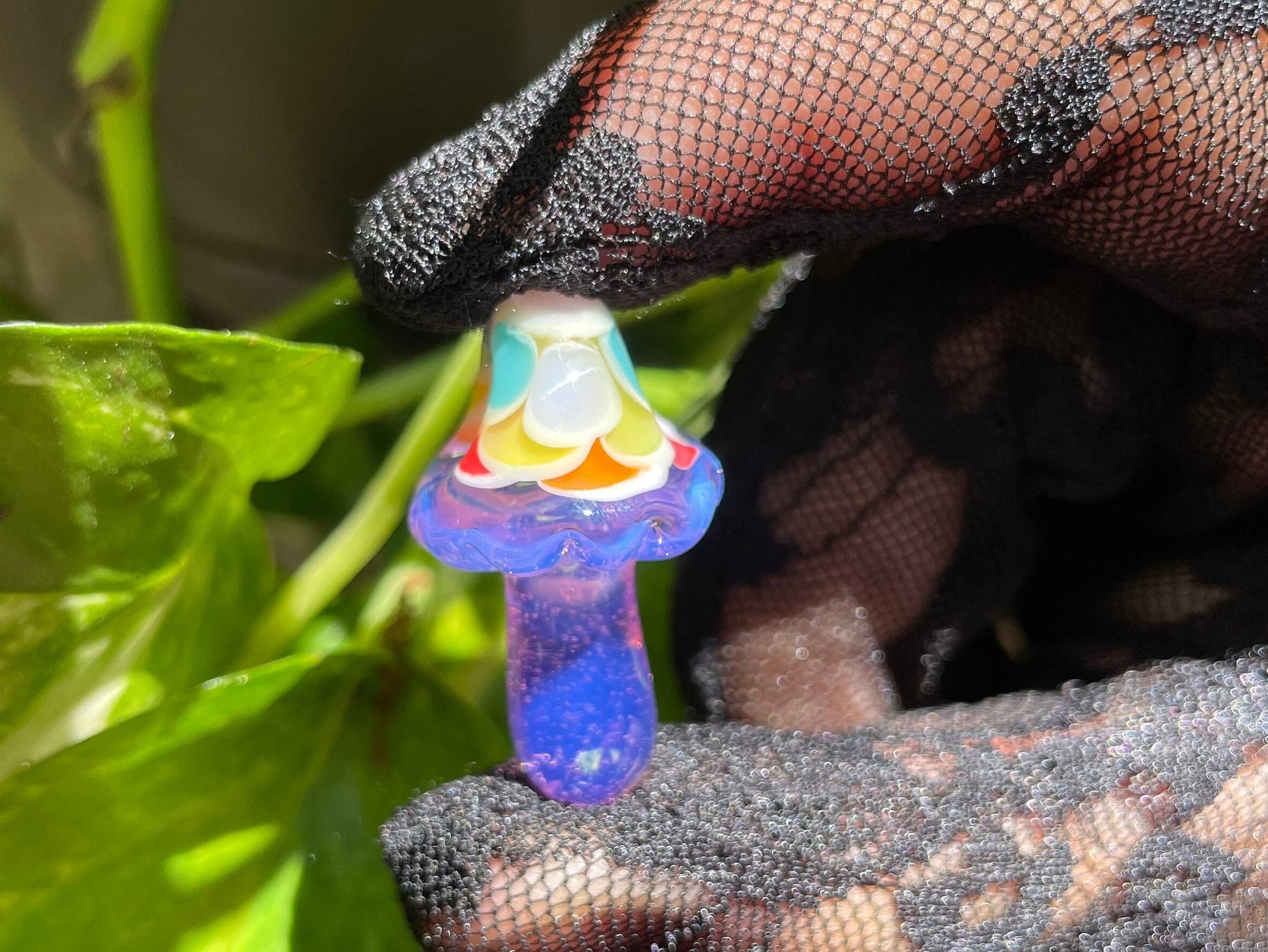 Rainbow Pink Mushroom Pendant/ Shroom pendant / Hand Sculpted Glass Mushroom Necklace / Rainbow Shroom Pendant