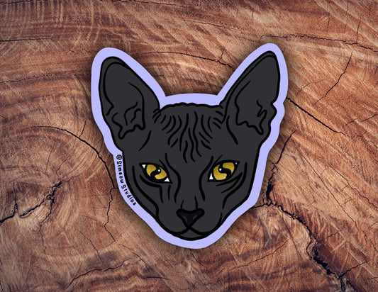 Simeow Cat Sticker/ Hairless Cat Art Sticker/ Hairless Cat Simeow Die-Cut Weatherproof sticker/ Hairless Black Cat Die-Cut Sticker