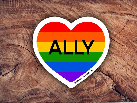 LGBTQ+ Ally Flag Heart Sticker/ Ally Weatherproof Die-Cut Sticker/ Ally Heart Die-Cut Sticker/ LGBTQ+ Ally Sticker