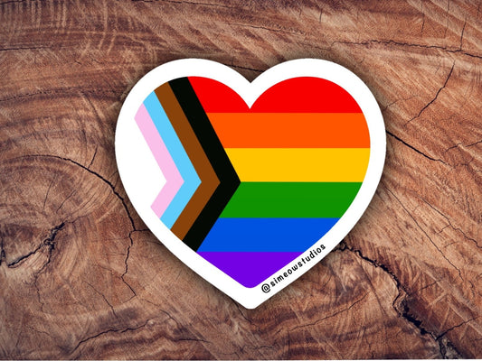 Progress Pride Heart Sticker/ Progress Flag Waterproof Die-Cut Sticker/ Progress Flag Heart Die-Cut Sticker / Queer gear